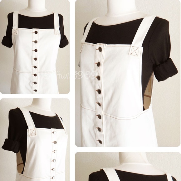 Cream Button Down Overall Skirt Pinafore Dress - Picture 2 of 8